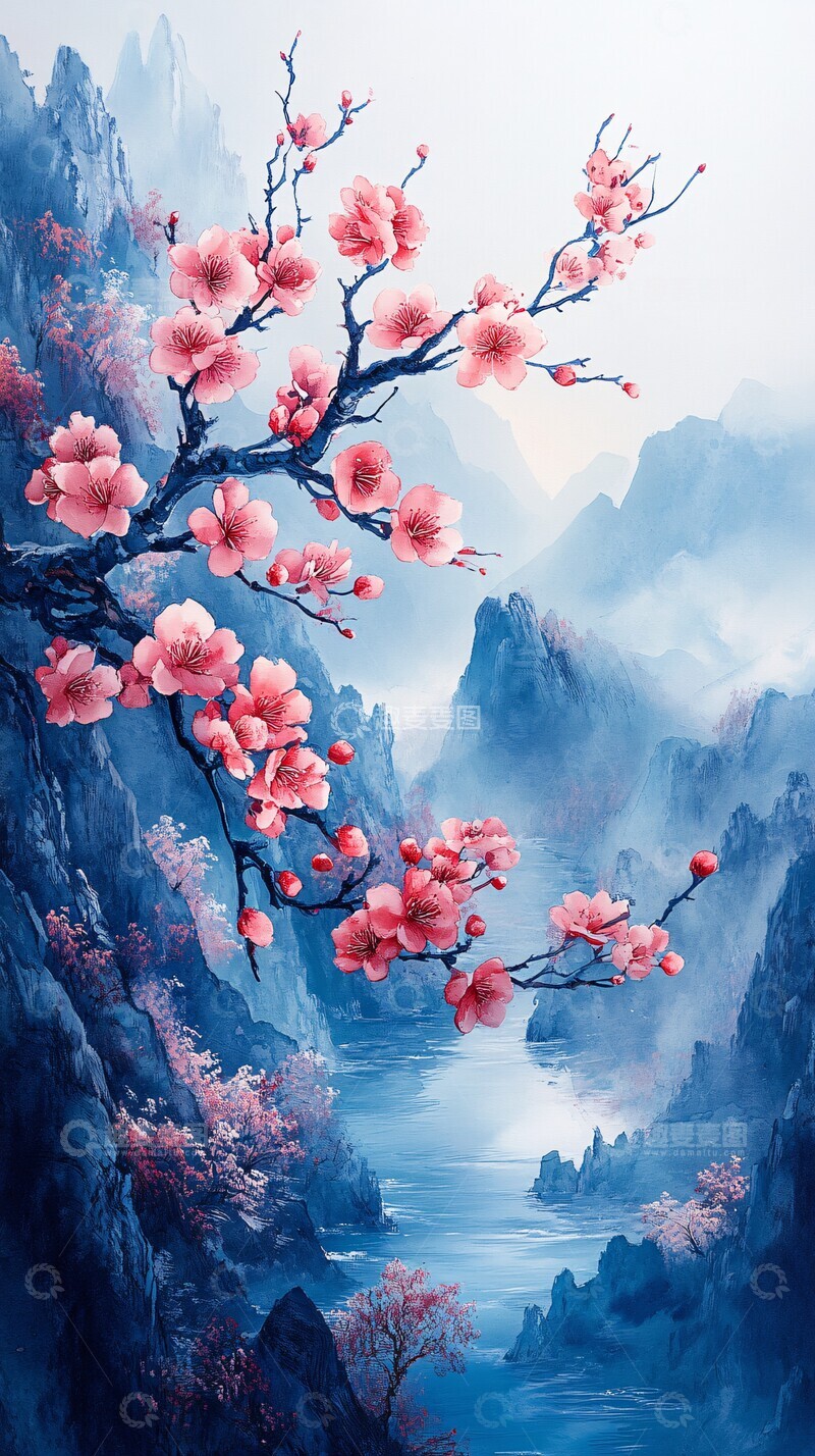 高清大图下载【趣麦麦图】水墨蓝韵中国水彩诗意