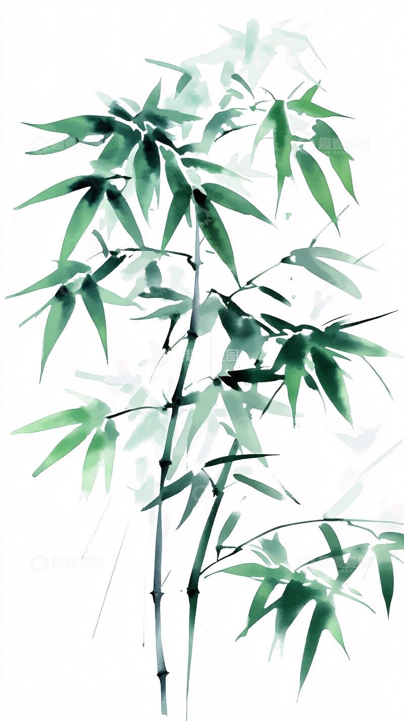 高清大图下载【趣麦麦图】竹影青韵绿色笔触现代1