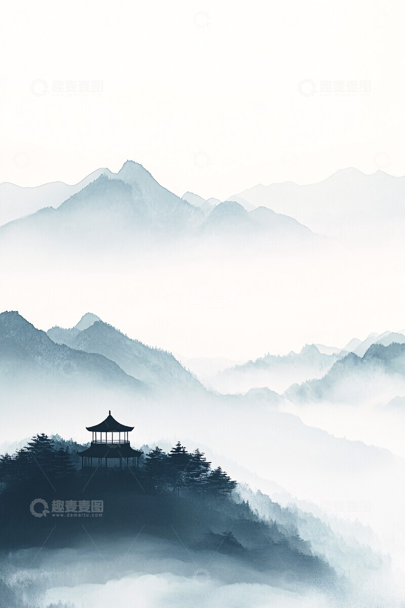 高清大图下载【趣麦麦图】山水武馆图山水武馆墨画