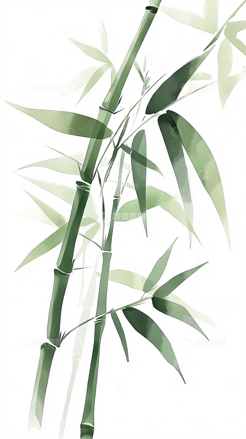 高清大图下载【趣麦麦图】竹影青韵绿色笔触现代3