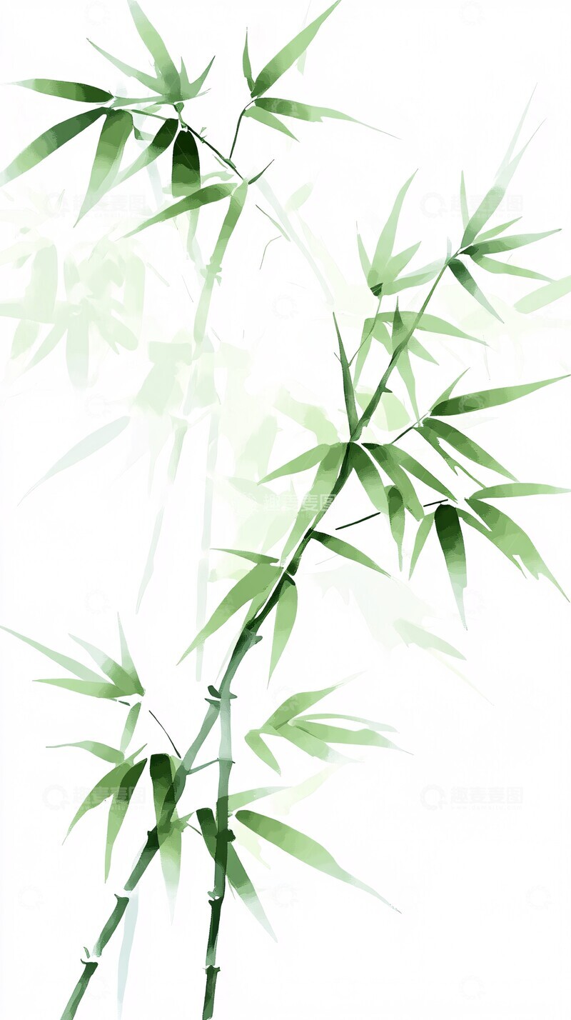 高清大图下载【趣麦麦图】竹影青韵绿色笔触现代