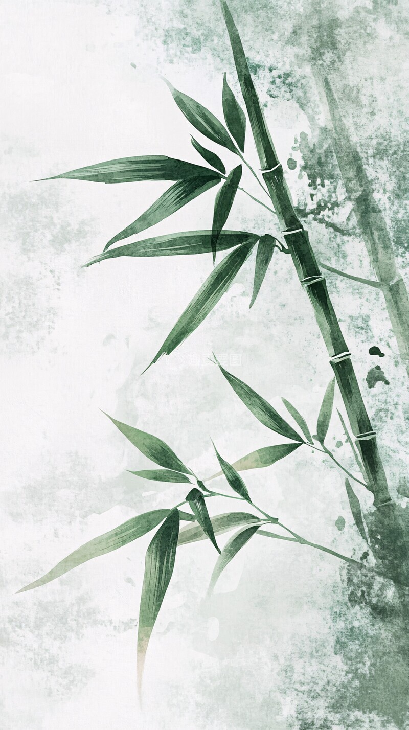 高清大图下载【趣麦麦图】竹影青韵绿色笔触现代2