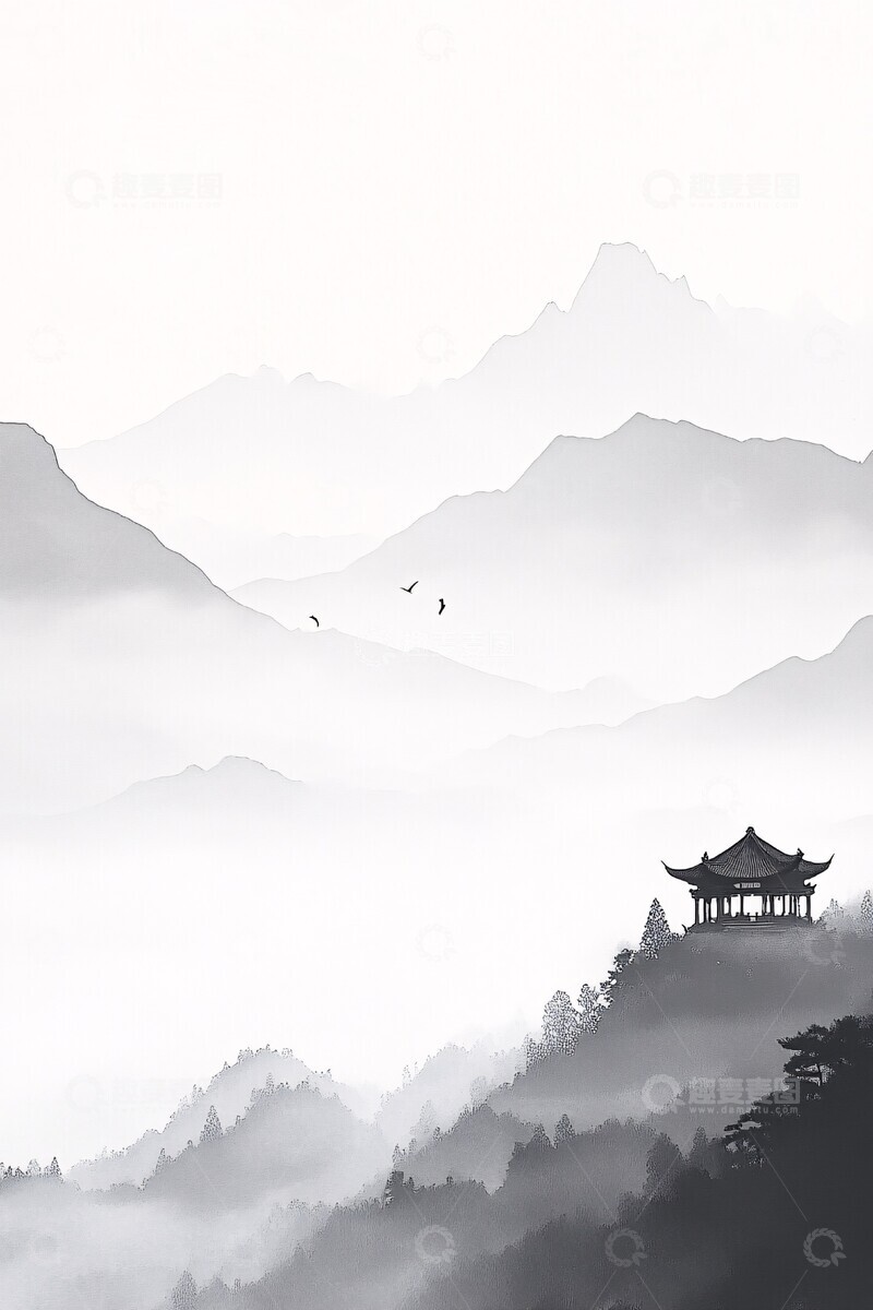 高清大图下载【趣麦麦图】山水武馆图山水武馆墨画1