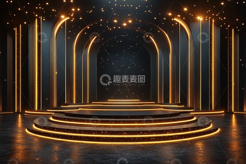 高清大图下载【趣麦麦图】金色线条舞台设计2