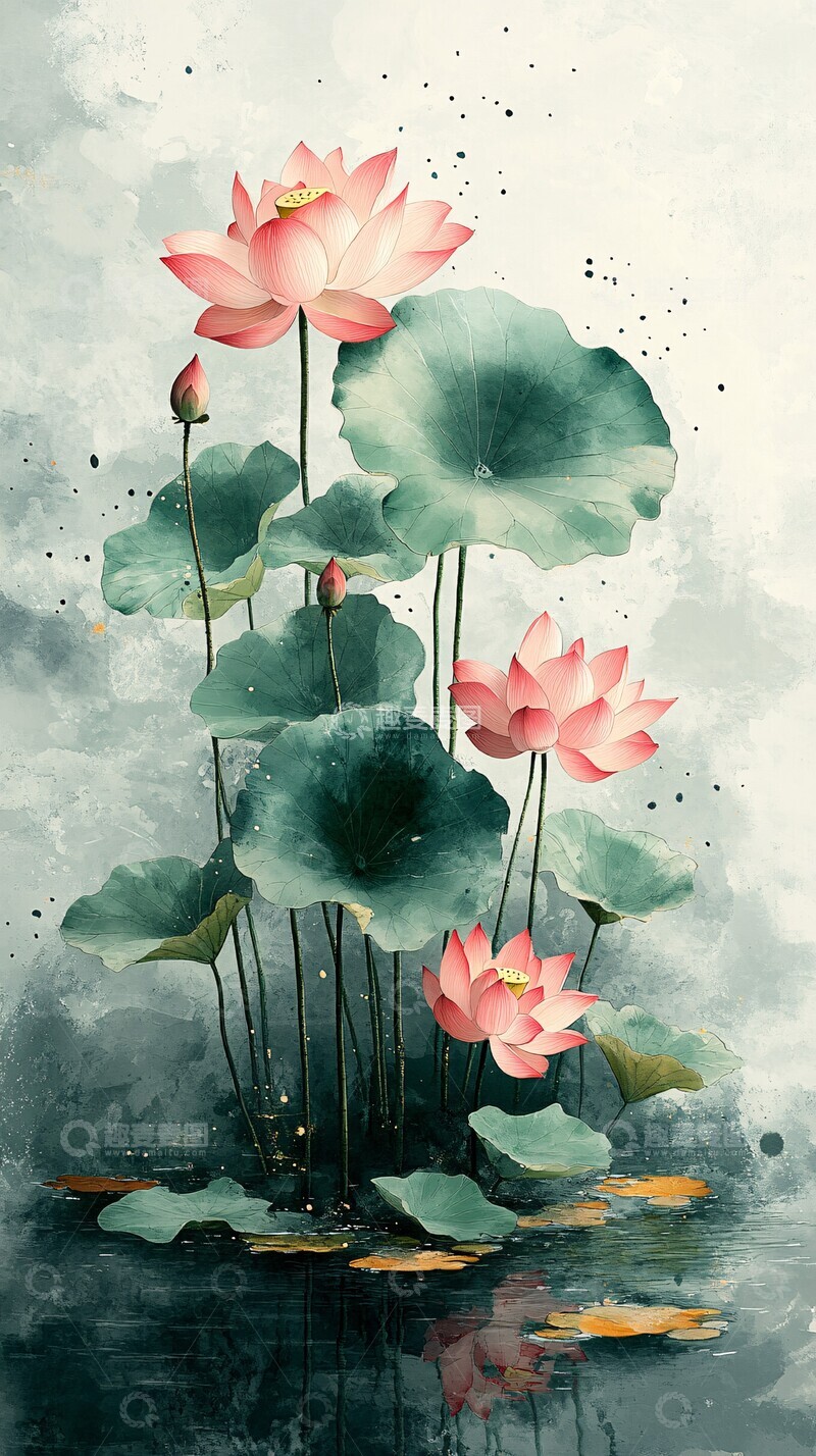 高清大图下载【趣麦麦图】莲叶小品莲叶纹理传统1