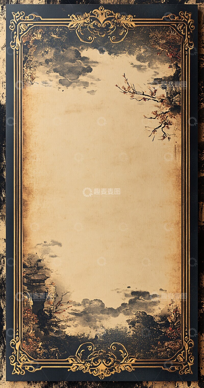 高清大图下载【趣麦麦图】云纹金边空白页