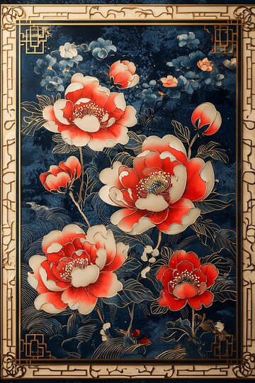 国潮白边框纹样