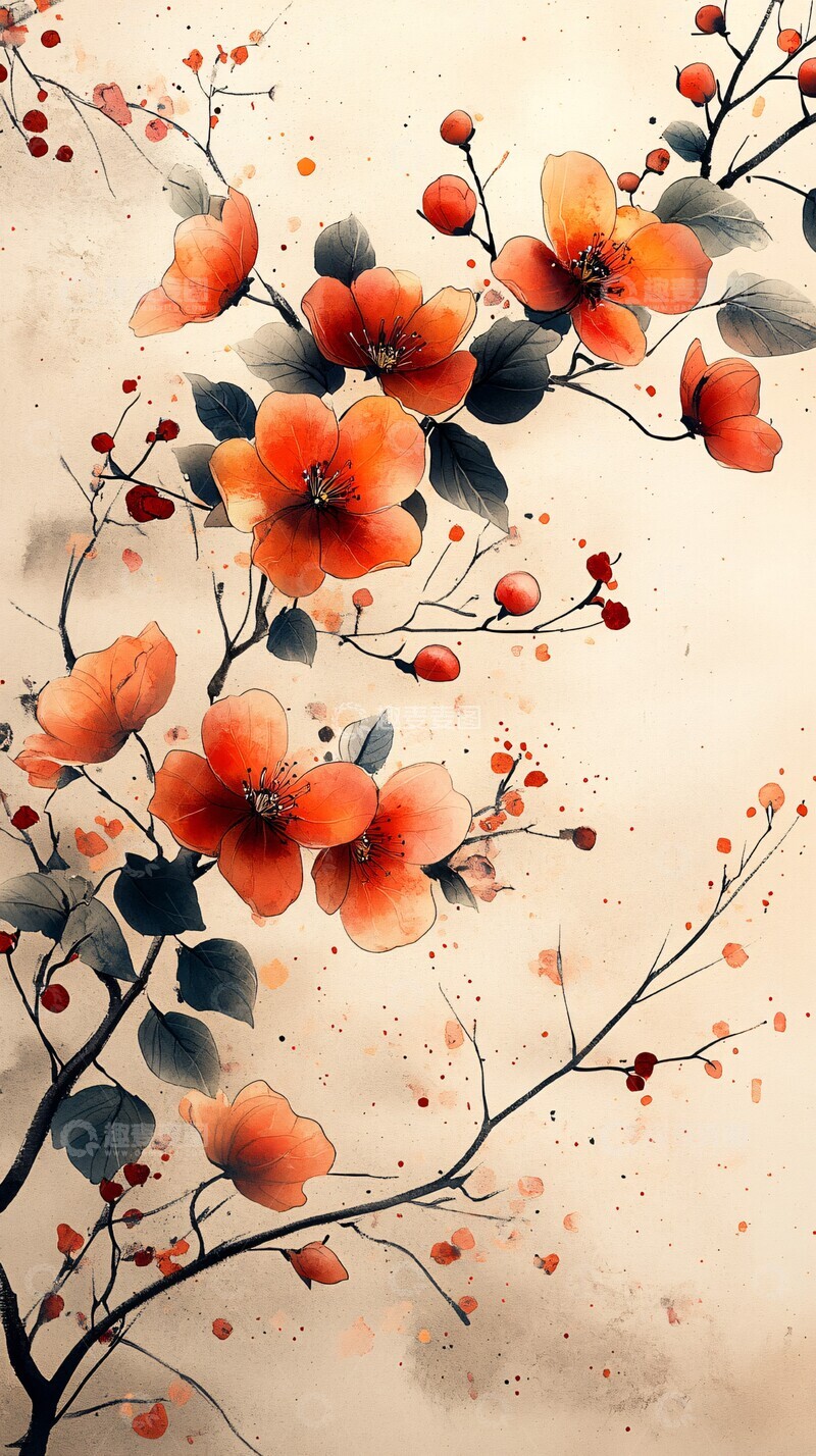 高清大图下载【趣麦麦图】水彩花叶空白页1