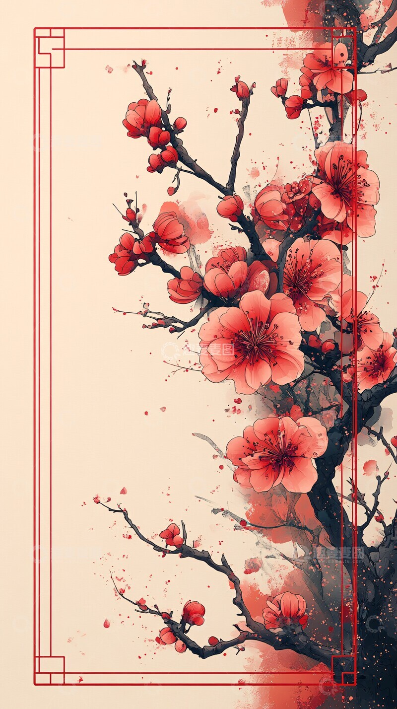 高清大图下载【趣麦麦图】中式花卉边框设计