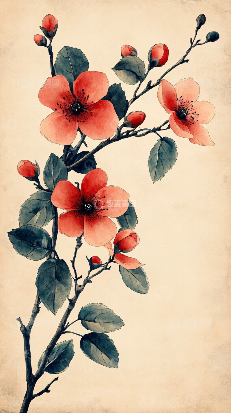 高清大图下载【趣麦麦图】水彩花叶空白页2