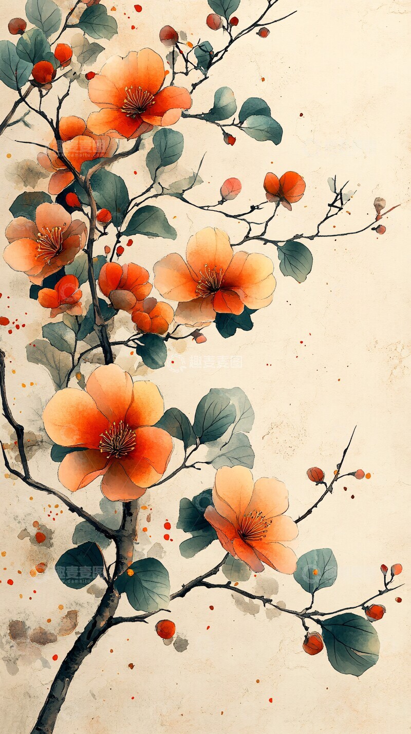 高清大图下载【趣麦麦图】水彩花叶空白页