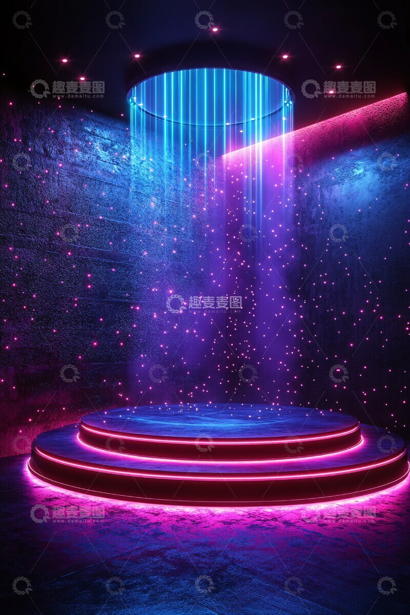 高清大图下载【趣麦麦图】蓝渐变科幻圆形站台3