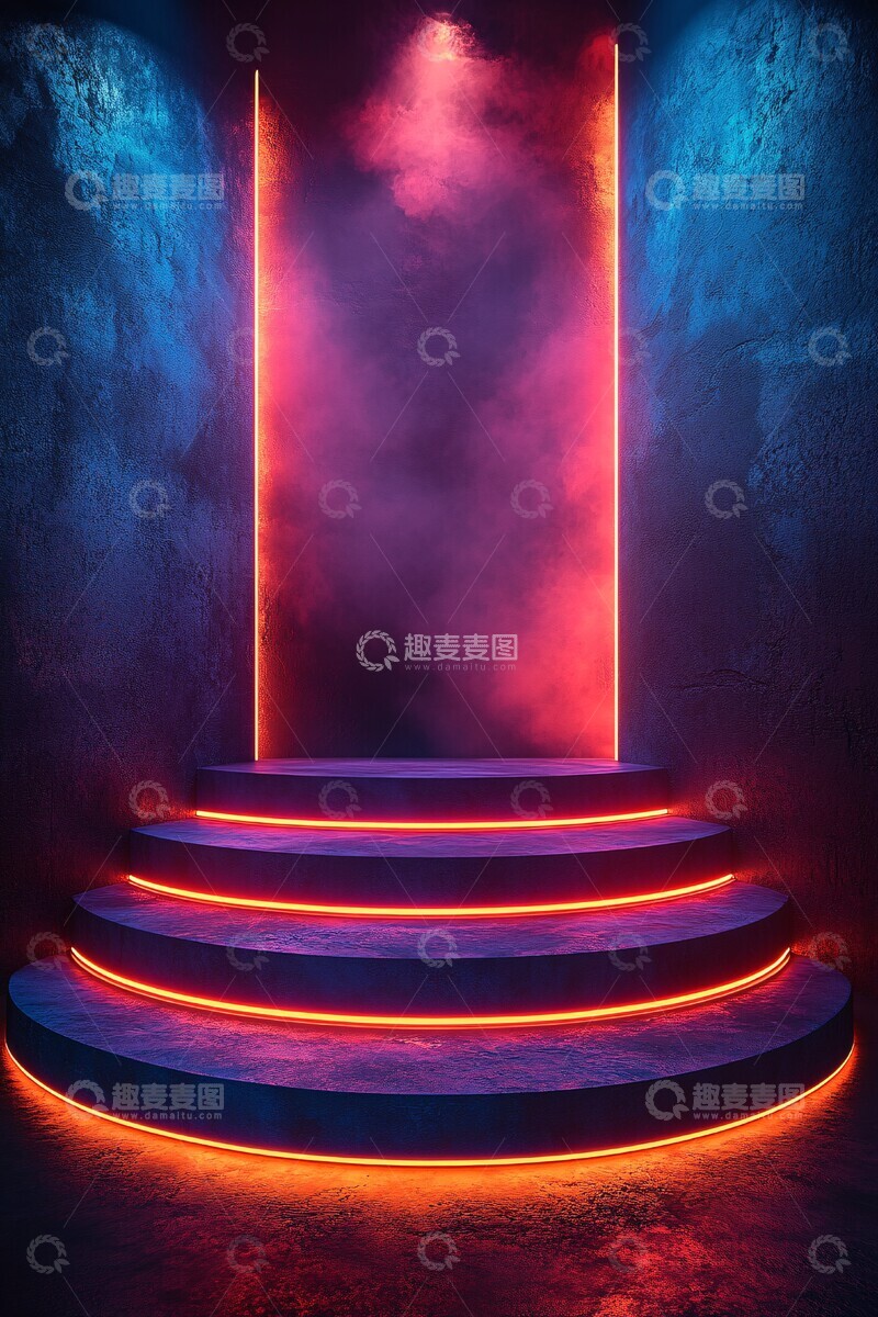 高清大图下载【趣麦麦图】蓝渐变科幻圆形站台2