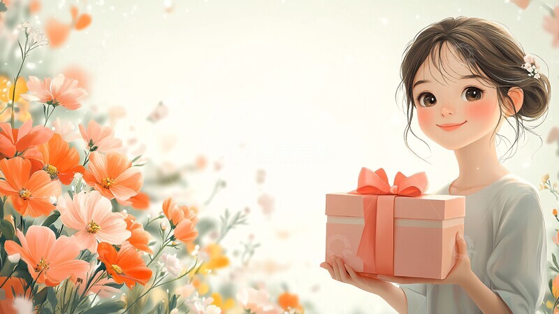 高清大图下载【趣麦麦图】粉色缎带礼物插画