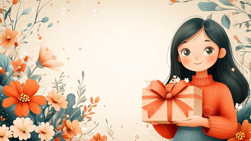 高清大图下载【趣麦麦图】粉色缎带礼物插画2