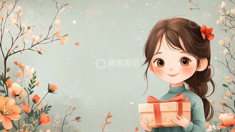 高清大图下载【趣麦麦图】粉色缎带礼物插画1