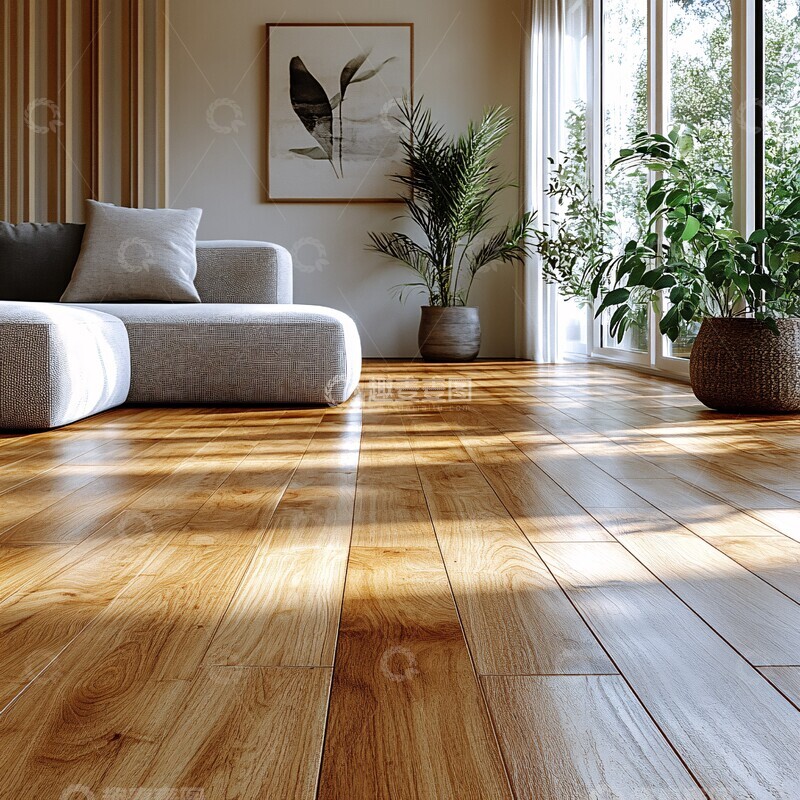 高清大图下载【趣麦麦图】竹地板客厅灰色沙发2