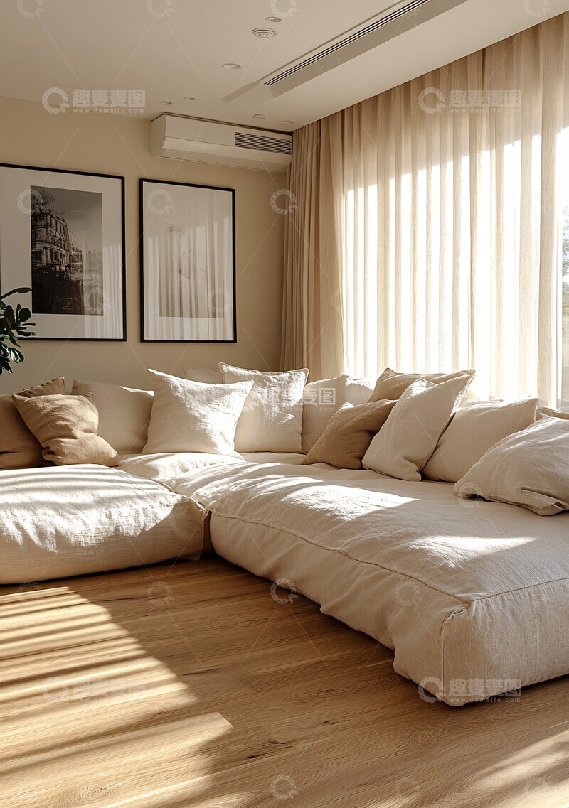 高清大图下载【趣麦麦图】浅橡木地板客厅沙发