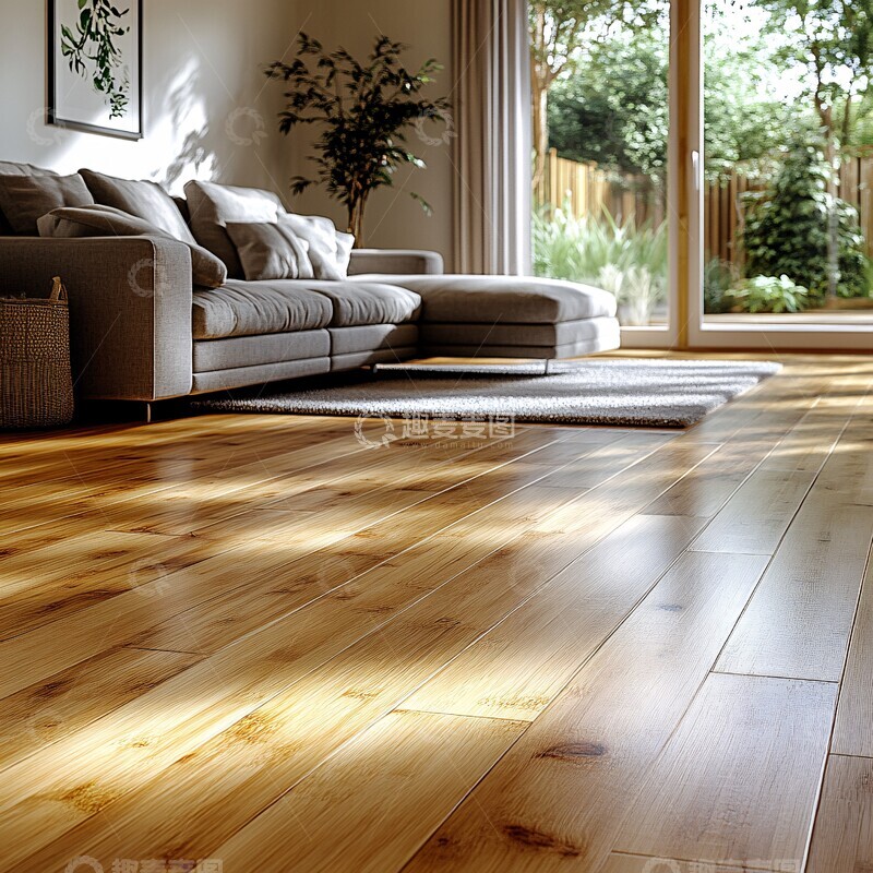 高清大图下载【趣麦麦图】竹地板客厅灰色沙发3