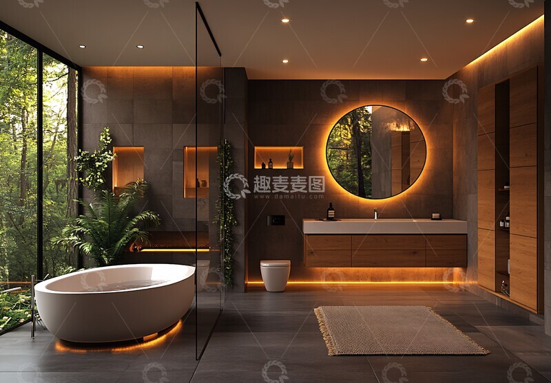 高清大图下载【趣麦麦图】圆形镜面浴室