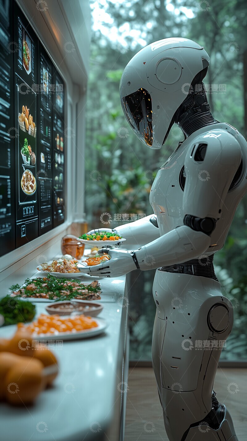 高清大图下载【趣麦麦图】机器人厨房服务