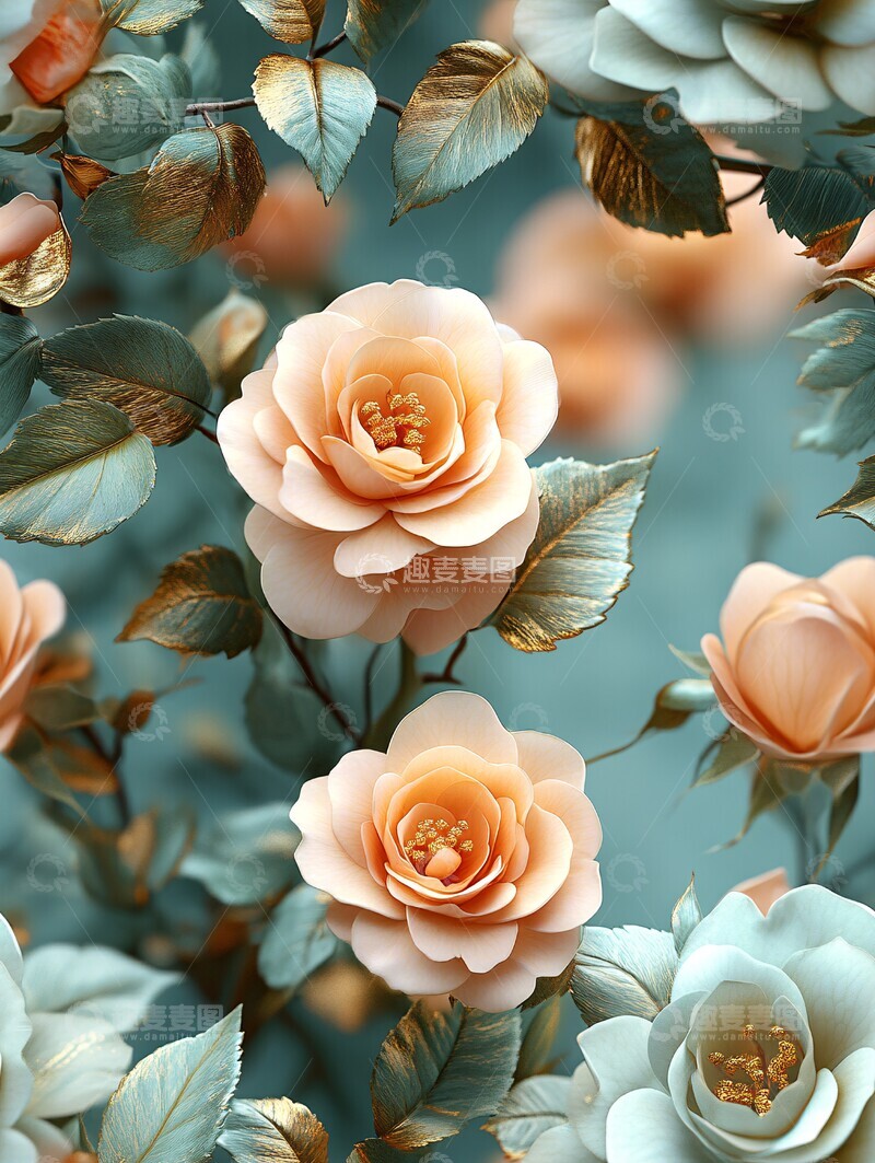 高清大图下载【趣麦麦图】绿色玫瑰搭配金色花艺3