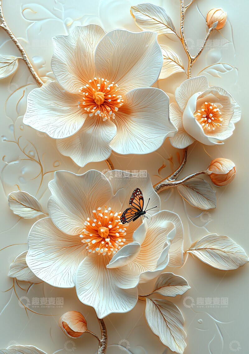 高清大图下载【趣麦麦图】奶油花蝴蝶翼壁饰