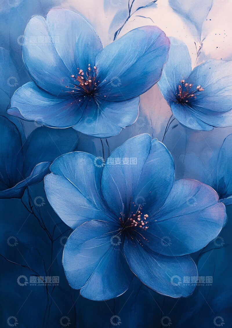 高清大图下载【趣麦麦图】蓝水彩花瓣水彩花瓣绘画1