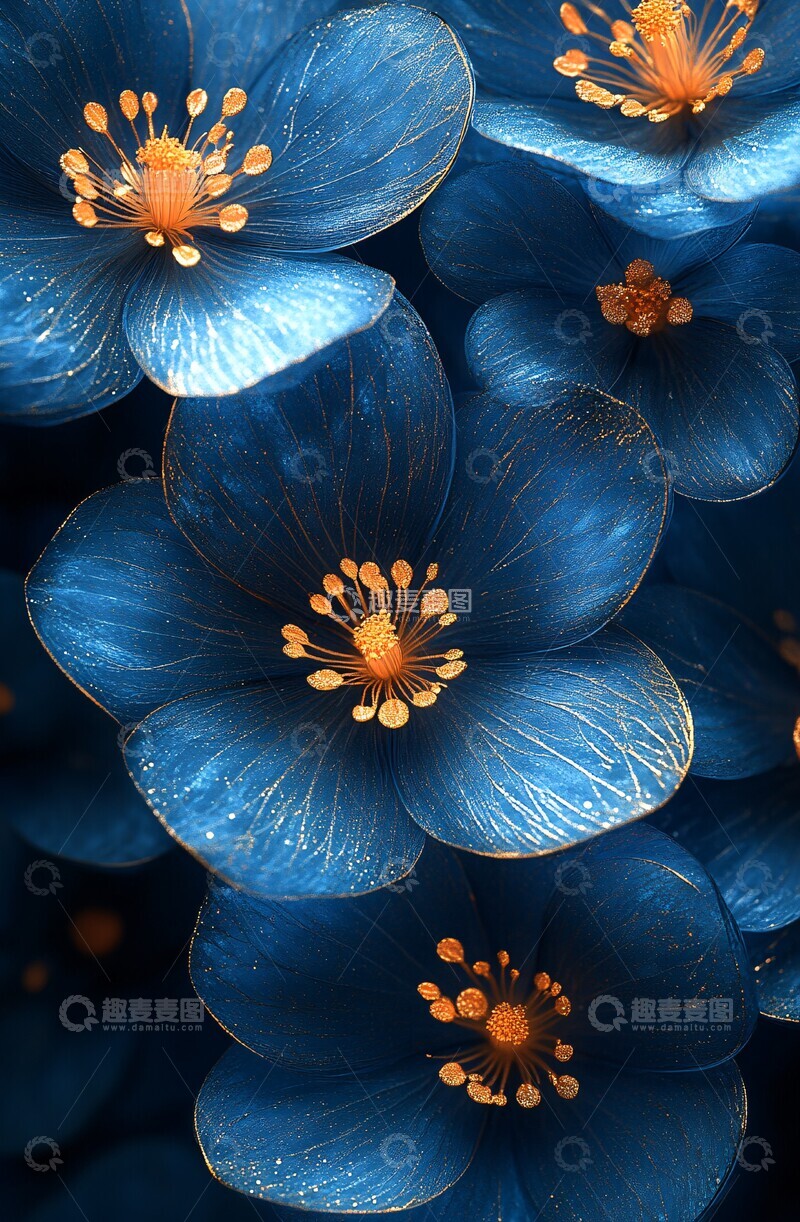 高清大图下载【趣麦麦图】蓝金花树脂图案