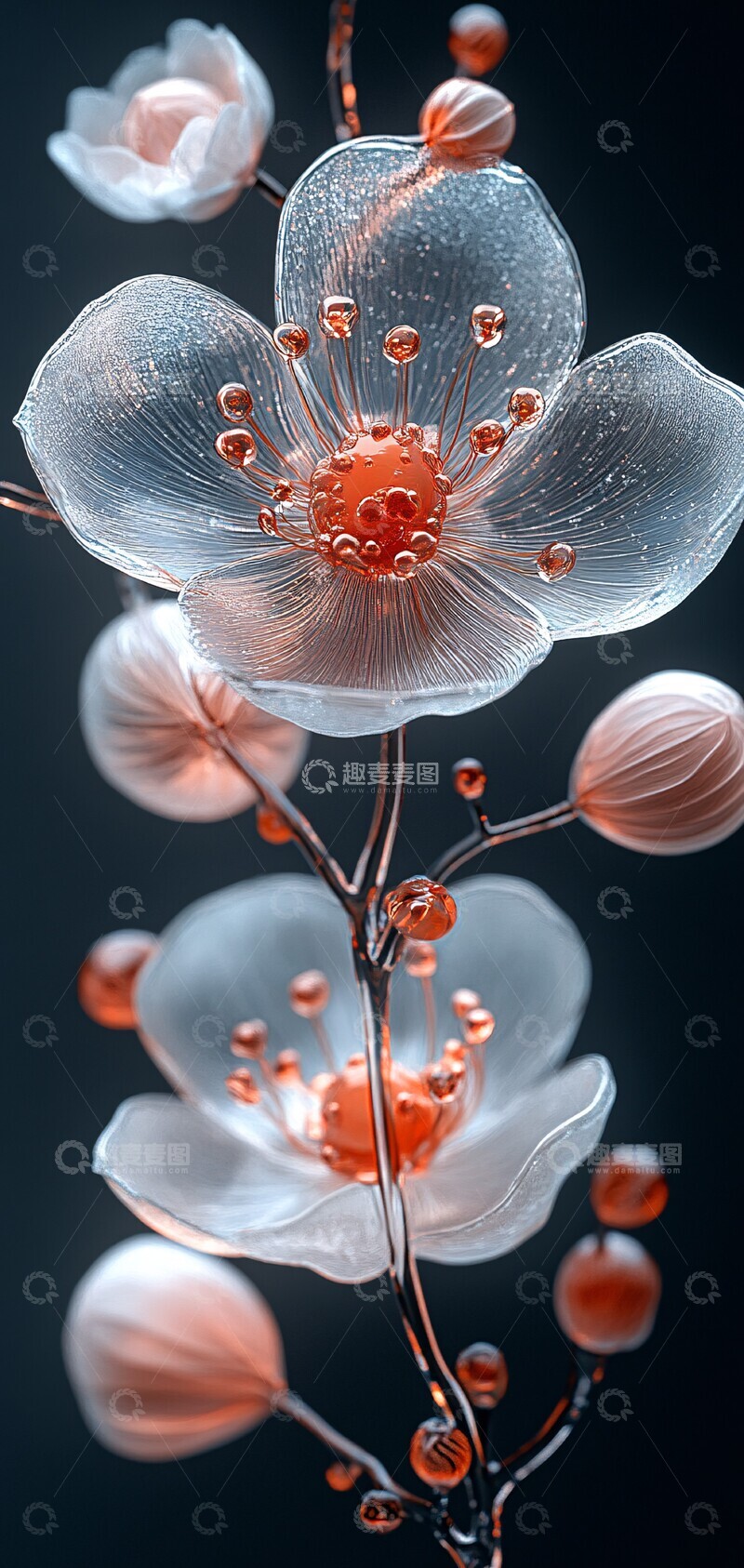 高清大图下载【趣麦麦图】白色粉色玻璃花1