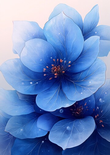 蓝水彩花瓣水彩花瓣绘画3