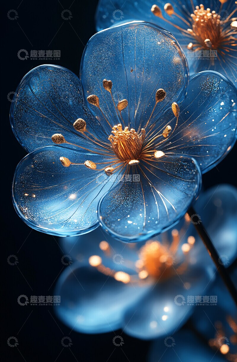 高清大图下载【趣麦麦图】蓝金花树脂图案2