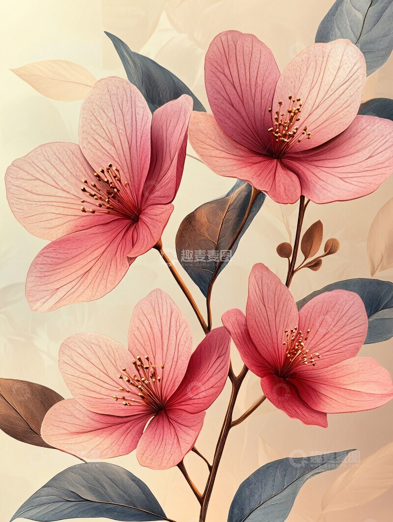 高清大图下载【趣麦麦图】春日粉花水彩1