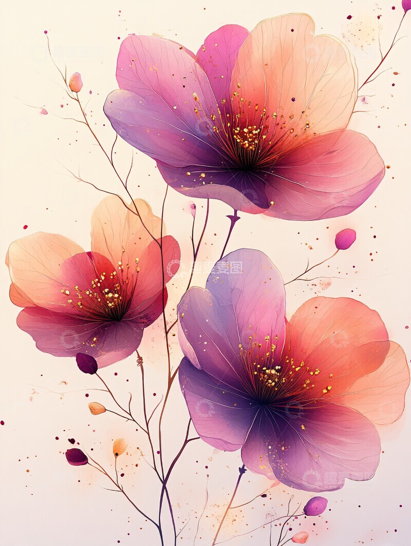 高清大图下载【趣麦麦图】春日粉花水彩3