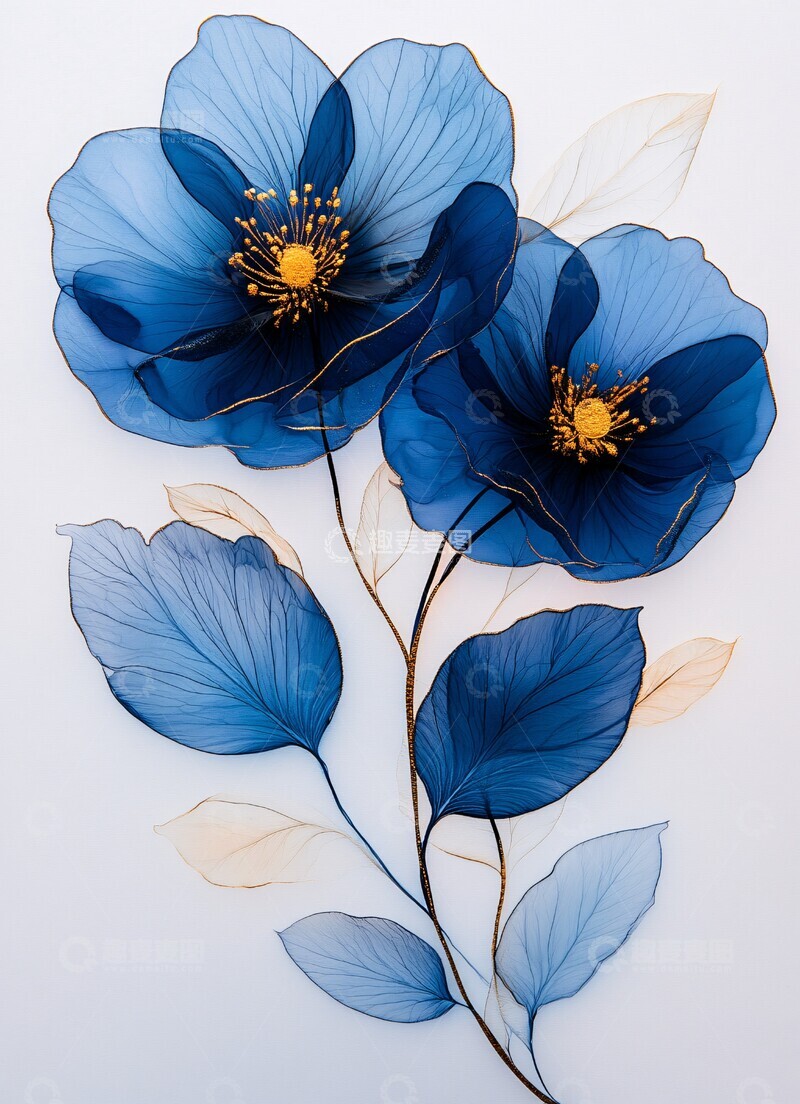 高清大图下载【趣麦麦图】蓝黑金花叶图案2