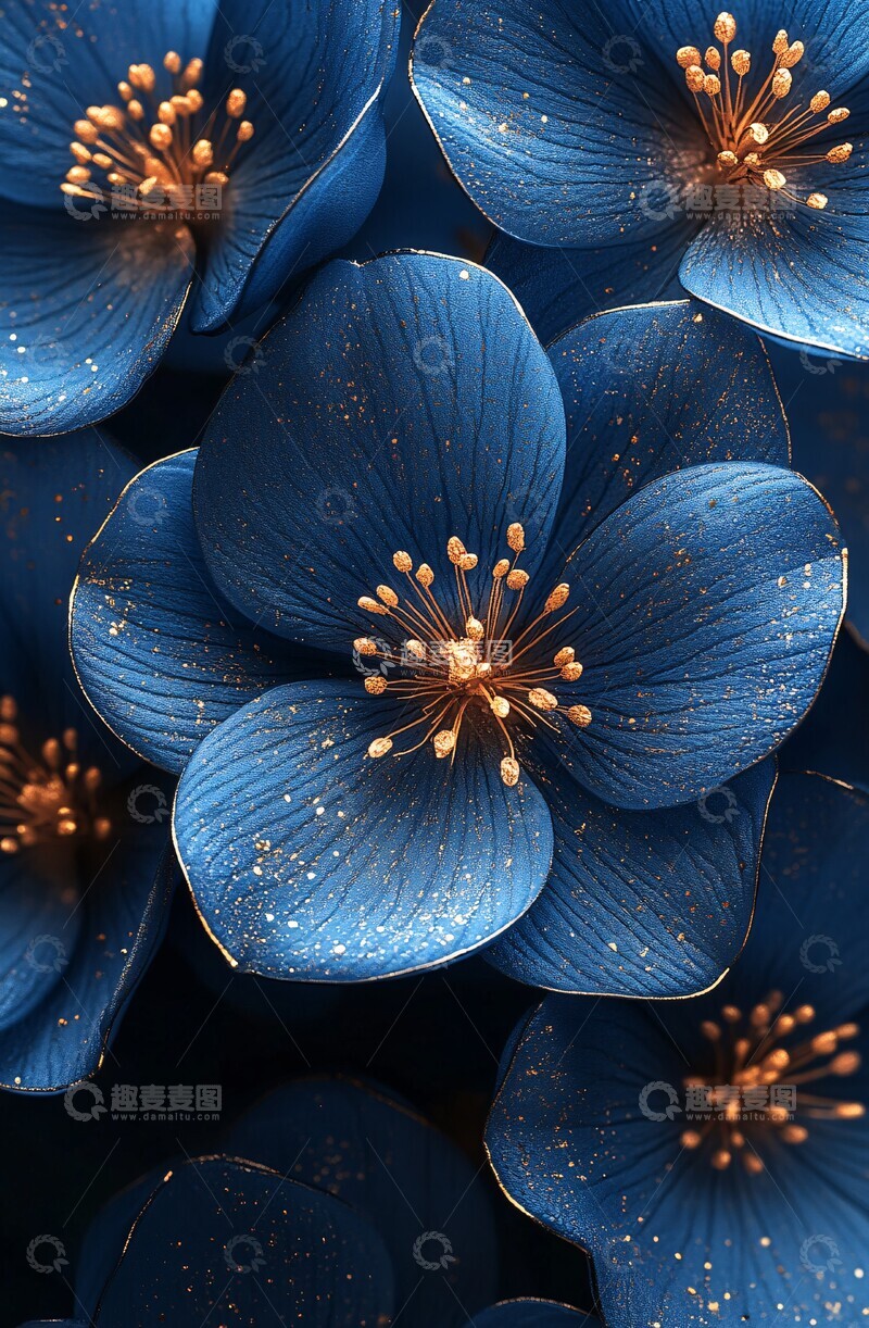 高清大图下载【趣麦麦图】蓝金花树脂图案1