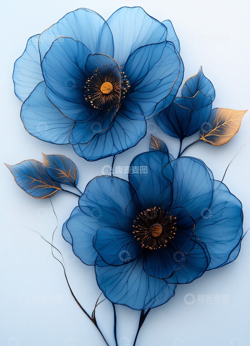 高清大图下载【趣麦麦图】蓝黑金花叶图案1