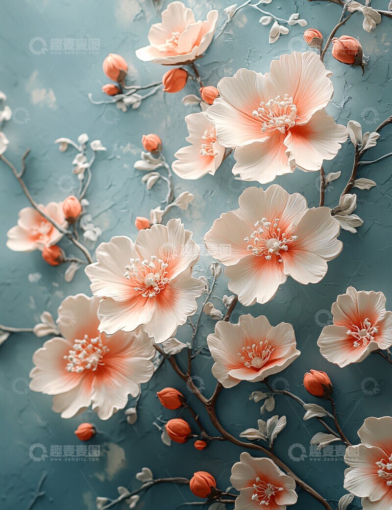 高清大图下载【趣麦麦图】粉色花朵浮雕墙1