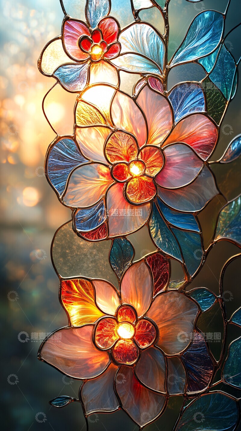 高清大图下载【趣麦麦图】阳光花卉纹玻璃2