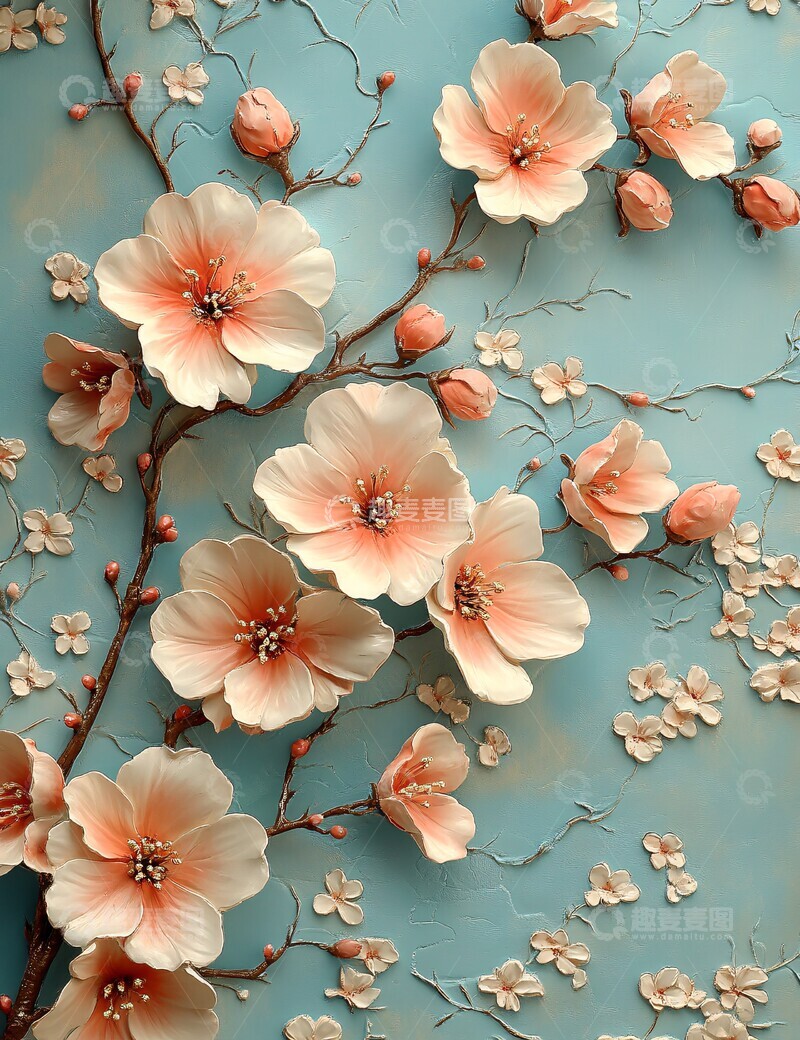 高清大图下载【趣麦麦图】粉色花朵浮雕墙2