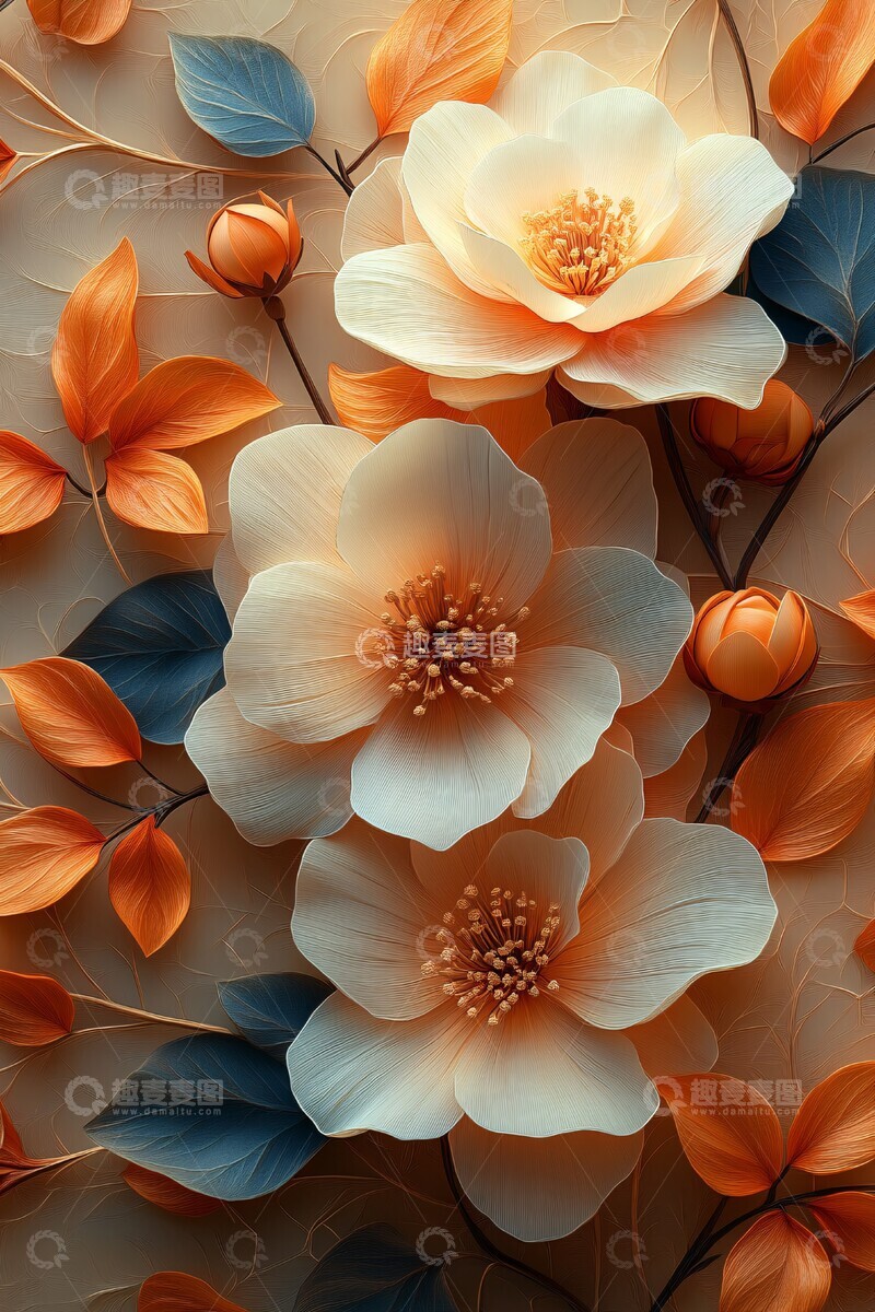 高清大图下载【趣麦麦图】棕褐花卉三维设计