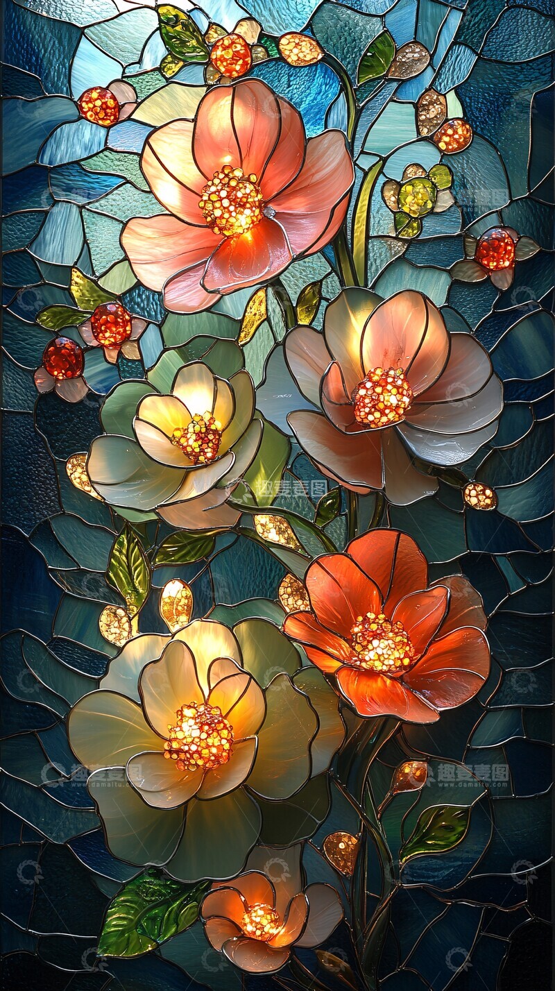 高清大图下载【趣麦麦图】阳光花卉纹玻璃3