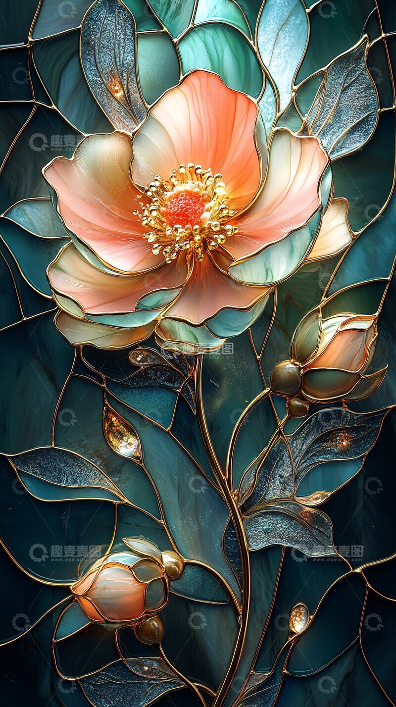 高清大图下载【趣麦麦图】阳光花卉纹玻璃1