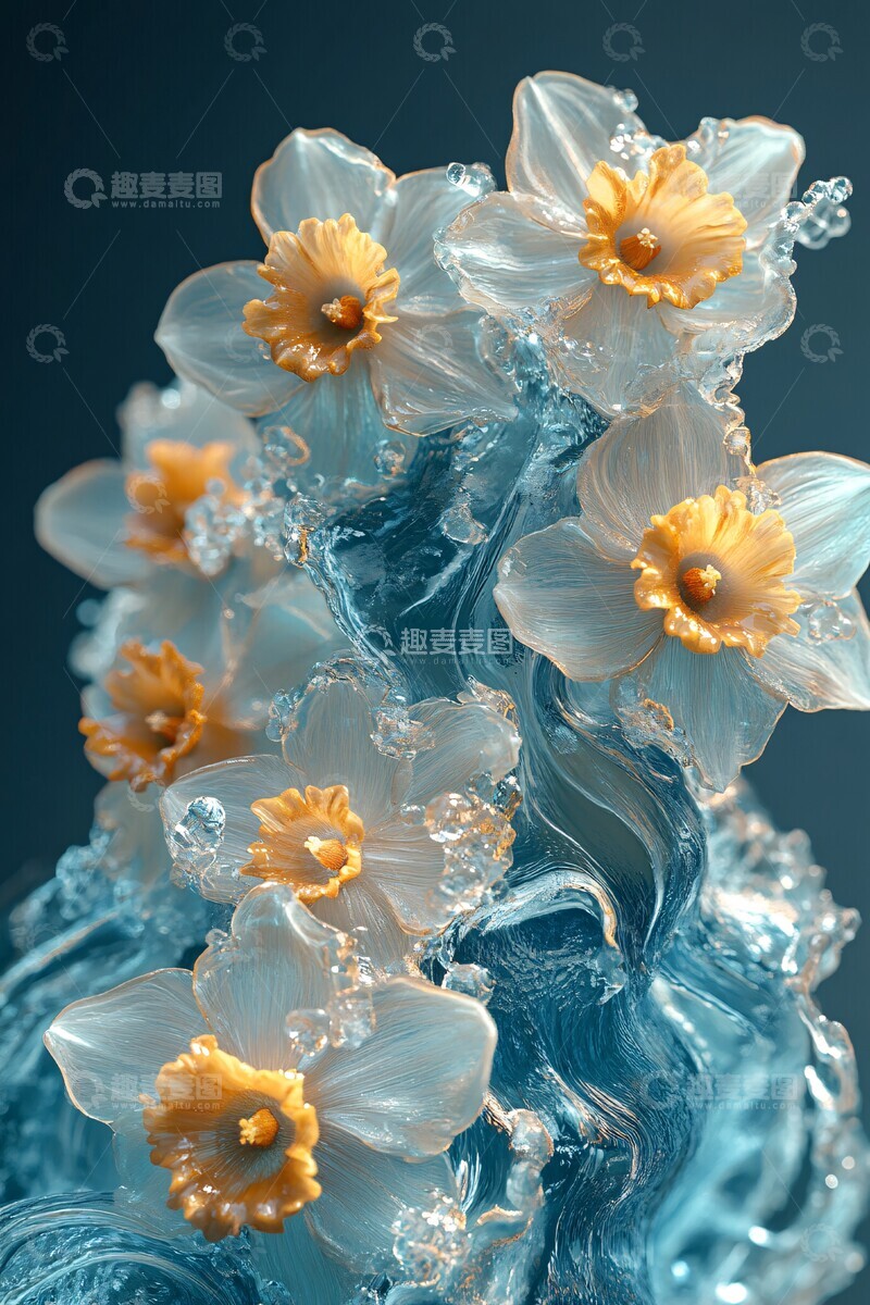 高清大图下载【趣麦麦图】海洋波浪与黄水仙1