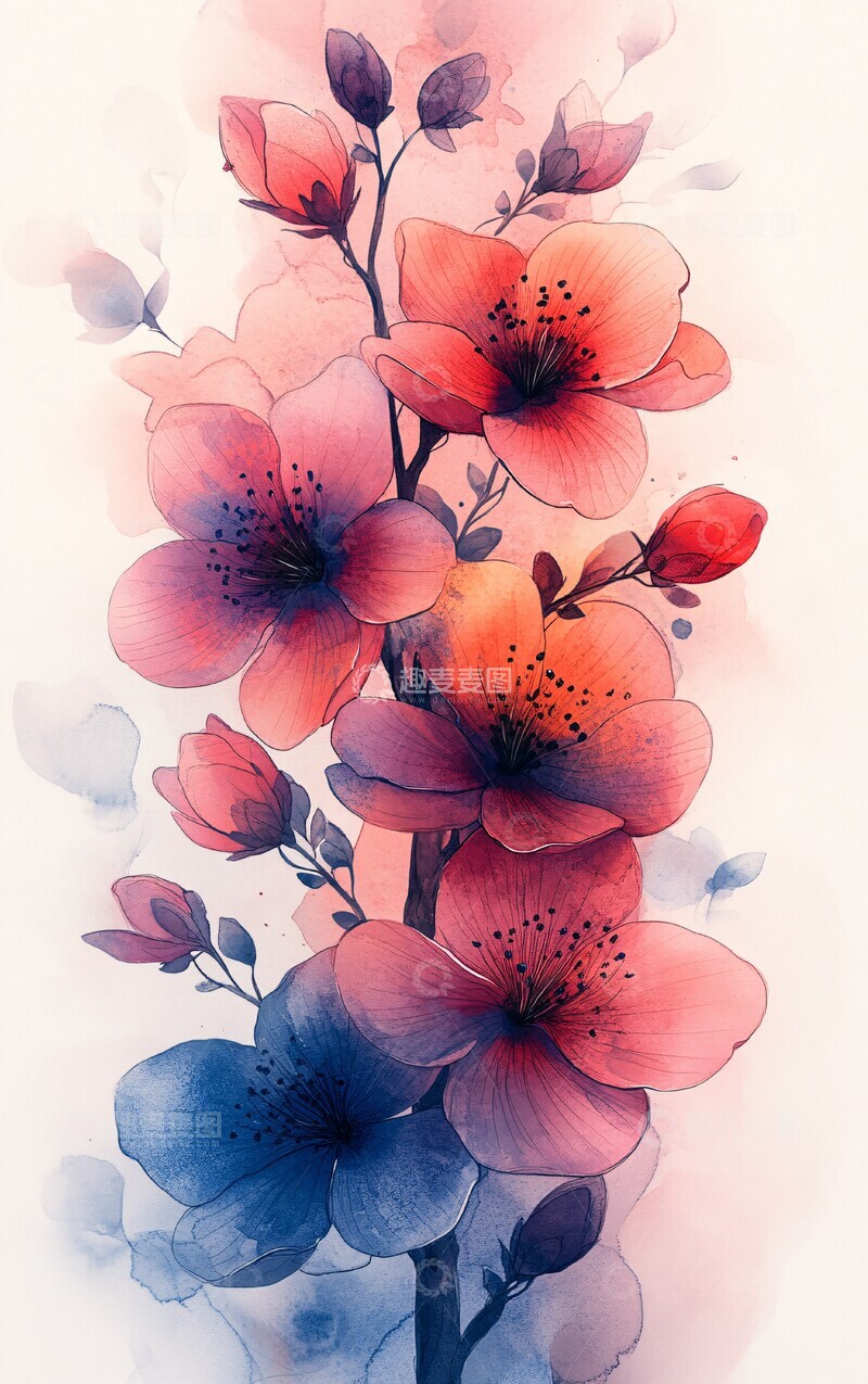 高清大图下载【趣麦麦图】渐变水彩花卉3