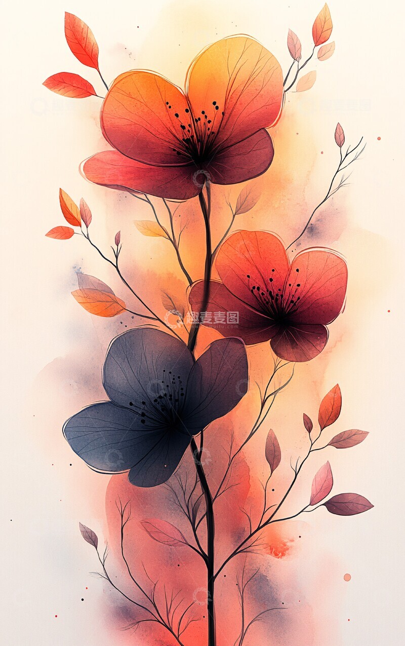高清大图下载【趣麦麦图】渐变水彩花卉2