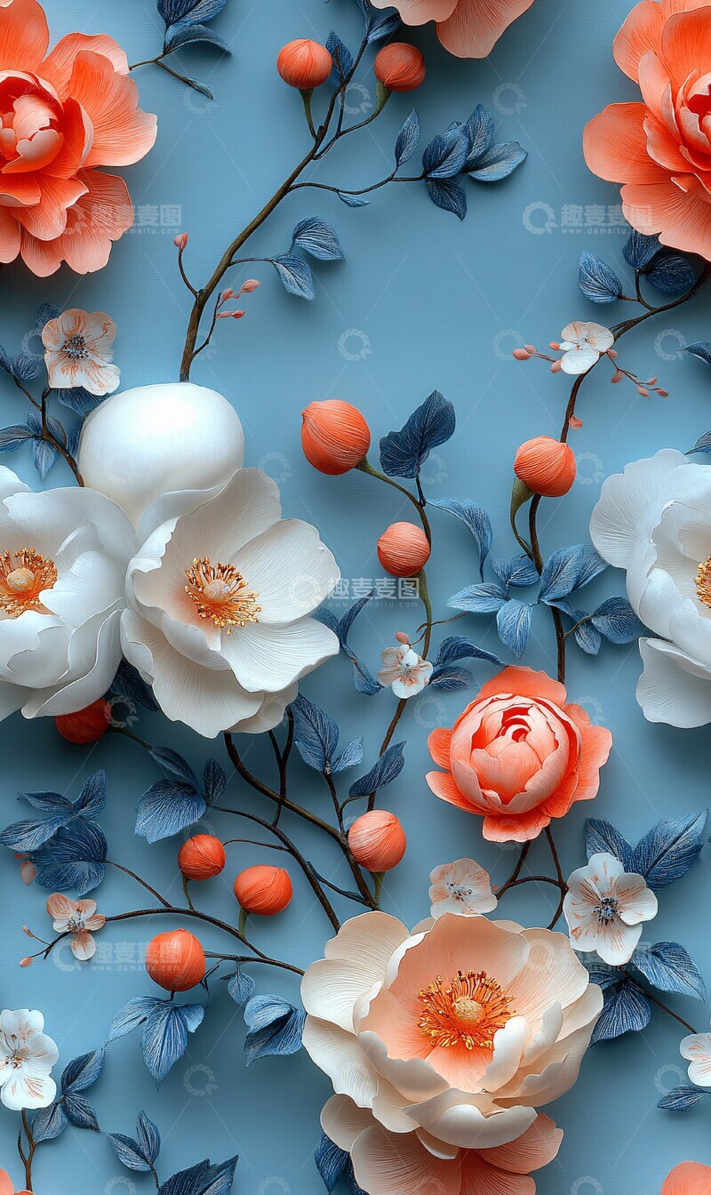 高清大图下载【趣麦麦图】蓝色粉色橙色玫瑰牡丹