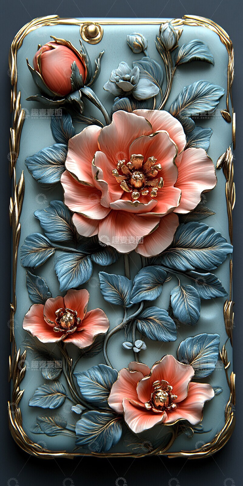 高清大图下载【趣麦麦图】复古花卉立体花纹1