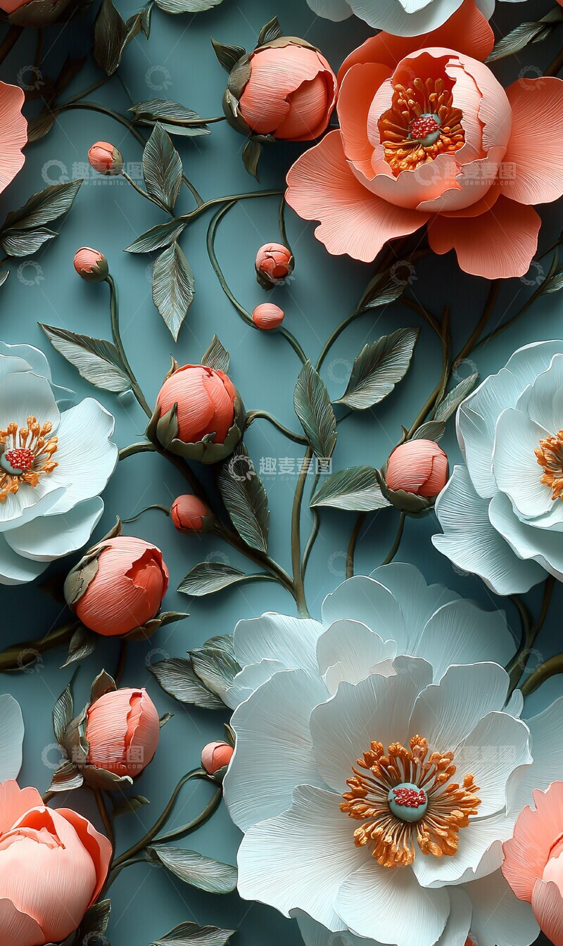 高清大图下载【趣麦麦图】蓝色粉色橙色玫瑰牡丹1