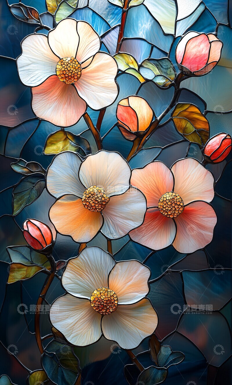 高清大图下载【趣麦麦图】花纹玻璃窗玻璃粉色黄色1